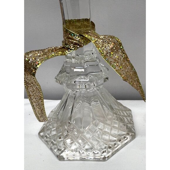 Crystal Glass Candle Holders With Gold Glitter Ribbons - Picture 2 of 4